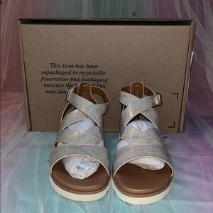 Volatile Metallic Sandals with Brown Sole